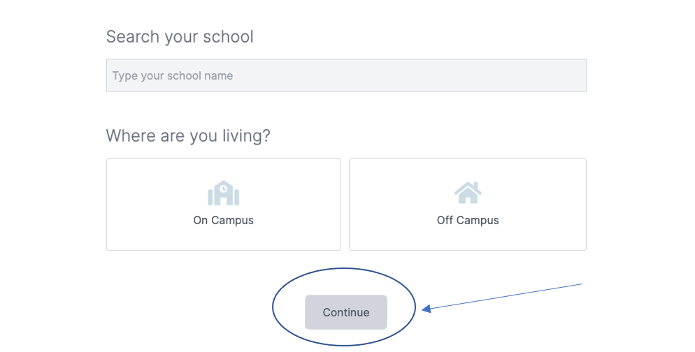 Screenshot of school information screen beginning quote process and ‘continue’ button