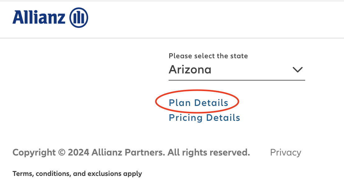 Screenshot of tuition quote page with text of 'Plan Details' circled in red.